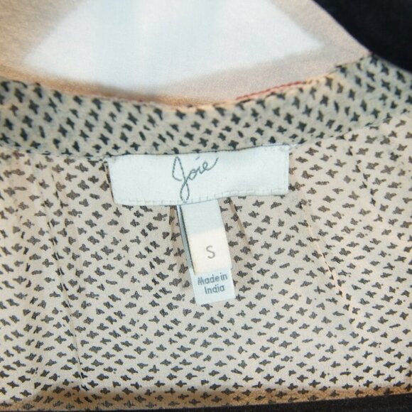 Joie | 100 % Silk Boho Peasant Dress Beige Black Embroidered | Size S - Picture 7 of 8